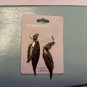 Gold-Tone Leaf Drop Earrings with Crystal Accents